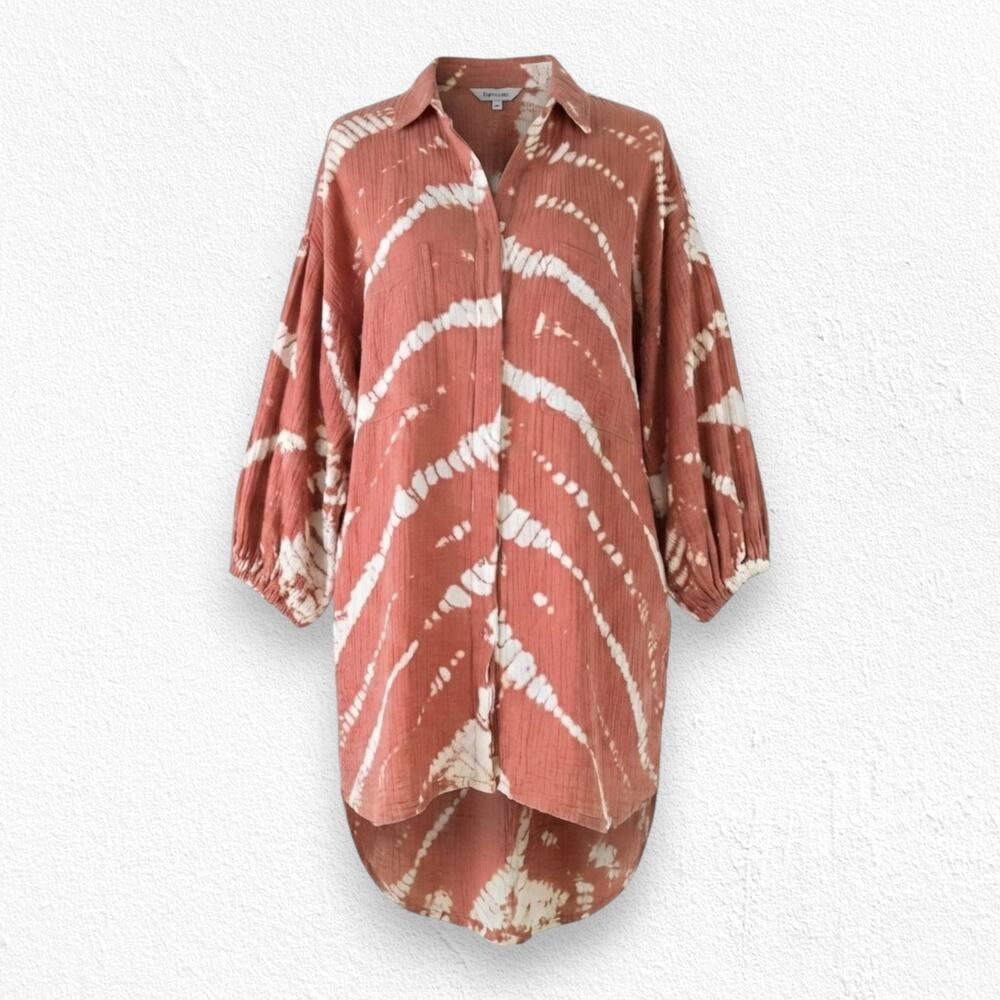 Young Fabulous and Broke Tie-Dye Rust White Cotton Gauze Shirt Dress Size XS
